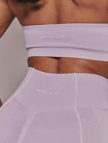 Musera Sport Contrast Seam Bandeau Sports Bra And High Waist Scrunched Bum Leggings Active Set Sport Workout Gym Pilates Fitness Daily Girly Casual Hot Sweat - Mauve Purple - View 5