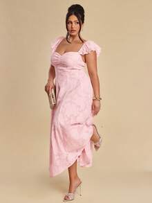 SHEIN BAE Robe d'été élégante de grande taille, couleur unie, avec découpes et volants à l'ourlet - Rose bonbon - Voir 5