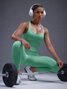 Powerista 无袖无缝修身运动连体衣 - 獵人綠 - 查看 5