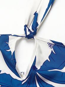 DreamSkyne Vestido de flores con cuello de halter para vacaciones en tallas grandes - Neblina azul - Ver 4
