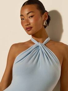 COSMINA Women's Elegant Sleeveless Halter Maxi Backless Fishtail Dress, Suitable For Spring/Summer, Date, Valentine's Day, Evening Party - Baby Blue - View 6