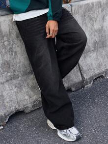 EVRINFINITE 男士休闲多口袋简约设计宽松牛仔裤 - 黑色 - 查看 8