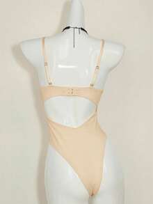 SHEIN ICON Débardeur moulant à dos nu taille haute en patchwork de dentelle, style carnaval printanier Y2K pour femmes - Nude - Voir 5
