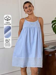 DAZY Camisón con adorno floral, estilo de vacaciones de verano para mujeres - Azul - Ver 3