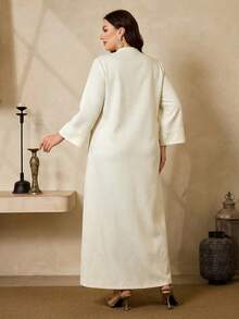 Al Najma Plus Size Women's Turkish Maxi Dress Arabic Traditional Abaya Birthday White Summer Modest - Apricot - View 2