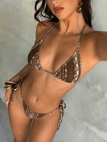 Aloruh 女士夏季新款扎染印花比基尼套装，性感派对音乐节炫彩贝壳装饰女士泳装，女士海滩度假装 - 彩色 - 查看 3