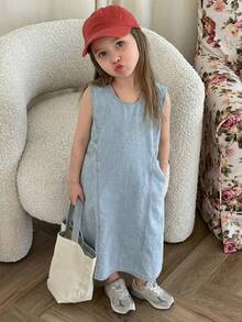Tween Girls' Daily Denim Dress - Light Wash - View 4