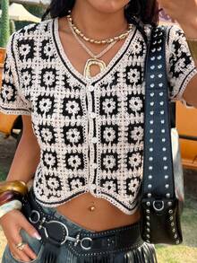 SHEIN EZwear Áo khoác cardigan nữ tay ngắn ren móc nhẹ, kiểu dáng thường ngày. - Nhiều màu - Xem 6