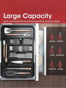 Cutlery Organizer - Expandable Kitchen Drawer Organizer, Adjustable Cutlery Organizer, Cutlery Tray, Multi-Functional Kitchen Storage Solution, Black, Medium Size - Multicolor - View 3