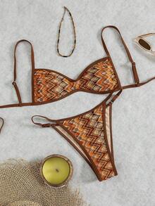 Swim Vcay Bộ bikini dây mảnh dệt kim jacquard cạp cao, kiểu dáng trái tim, thích hợp cho lễ hội âm nhạc bãi biển mùa xuân/hè dành cho nữ. - Nhiều màu - Xem 3