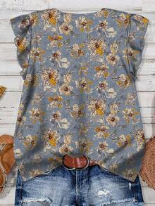 SHEIN LUNE Women's V-Neck Floral Print Casual Blouse, Suitable For Summer,Summer Top - Multicolor - View 2