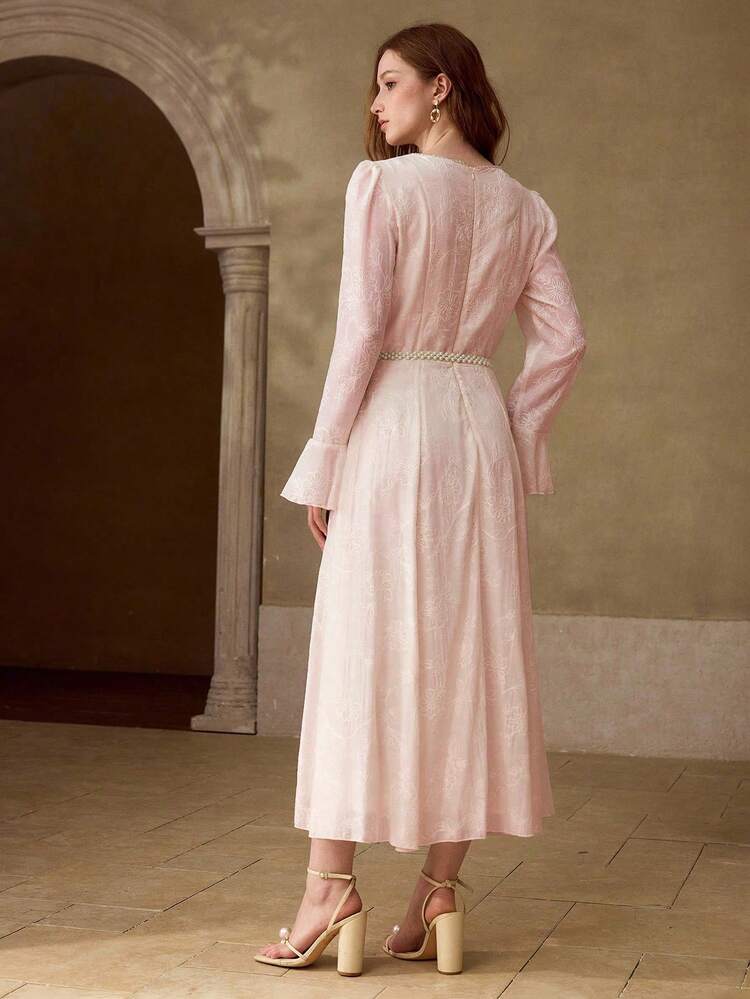 ELEGANT JACQUARD FABRIC MID-LENGTH DRESS FOR WOMEN