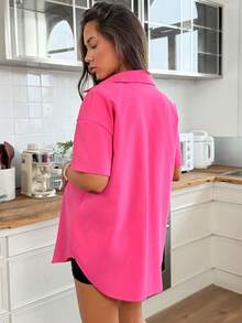 SHEIN Gravidklänning i casual, enfärgad, ärmlös, figurnära jumpsuit med amningsfunktion, 2-delat set, vår/sommar - Rosa - Visa 6