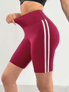 Easithlete Women's Striped Outdoor Cycling Yoga Sports Shorts - Burgundy - View 4