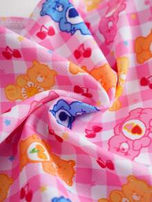 SHEIN X Care Bears Bộ bikini buộc cổ in hình gấu hồng và kẻ caro - Hồng - Xem 7