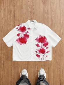 StoneGrade Áo sơ mi nam tay ngắn in họa tiết toàn thân theo phong cách đường phố - trắng - Xem 6