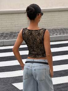 Muchica Svart spetsbody för kvinnor - Svart - Visa 2