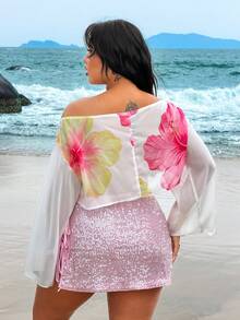 Rustia Áo kiểu nữ mùa hè trễ vai vạt bất đối xứng, áo choàng voan mỏng dáng rộng thoải mái, áo khoác voan hai dây gợi cảm có thể biến thành áo choàng. - Nhiều màu - Xem 2