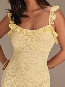 Athîral Women's Casual Vacation Knit Lace Yellow Spaghetti Strap Mini Dress,Summer Dresses For Women - Light Yellow - View 1