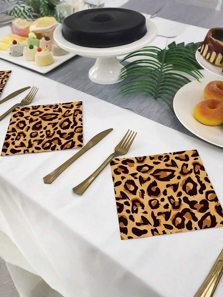 20 chiếc khăn ăn dùng một lần in hình báo đốm, khăn ăn in hình động vật rừng rậm, thích hợp cho tiệc sinh nhật, tiệc mừng em bé, đám cưới, tiệc cô dâu. - Như trong hình. - Xem 1