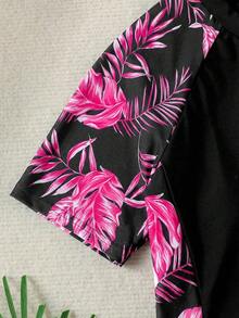 少女树叶印花拉链半开襟连体泳衣，适合海滩度假、泳池派对、沙滩派对 - 彩色 - 查看 4