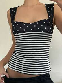 CovetEZ Áo hai dây hở lưng thắt nơ bằng satin bóng màu đen trắng chấm bi phối sọc tương phản, kiểu dáng mới năm 2026, thích hợp cho đi làm hàng ngày, hẹn hò, tụ họp, mùa thu/đông/hè, Giáng sinh, Năm mới, Lễ Tạ ơn, tiệc tùng, đám cưới, đi biển, lễ tốt nghiệp, thời trang, thanh lịch, thường ngày, đi chơi, hẹn hò, đặt chỗ, đi làm, bóng bẩy, Ngày lễ tình nhân, sang trọng, kỳ nghỉ, thường ngày, Y2K, đi chơi, lễ tốt nghiệp - Nhiều màu - Xem 3