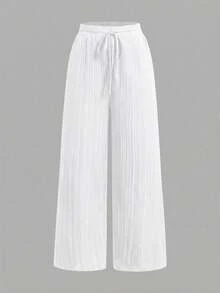 SHEIN Essnce 3件組黑白紋理布料搭配深皇家藍與白色粗條紋，航海度假風女款休閒腰綁帶口袋直筒長褲套裝，適合夏季與秋季 - 彩色 - 查看 6