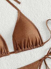 Swim Mod Conjunto de bikini de unicolor para vacaciones en la playa - Café integral - Ver 5