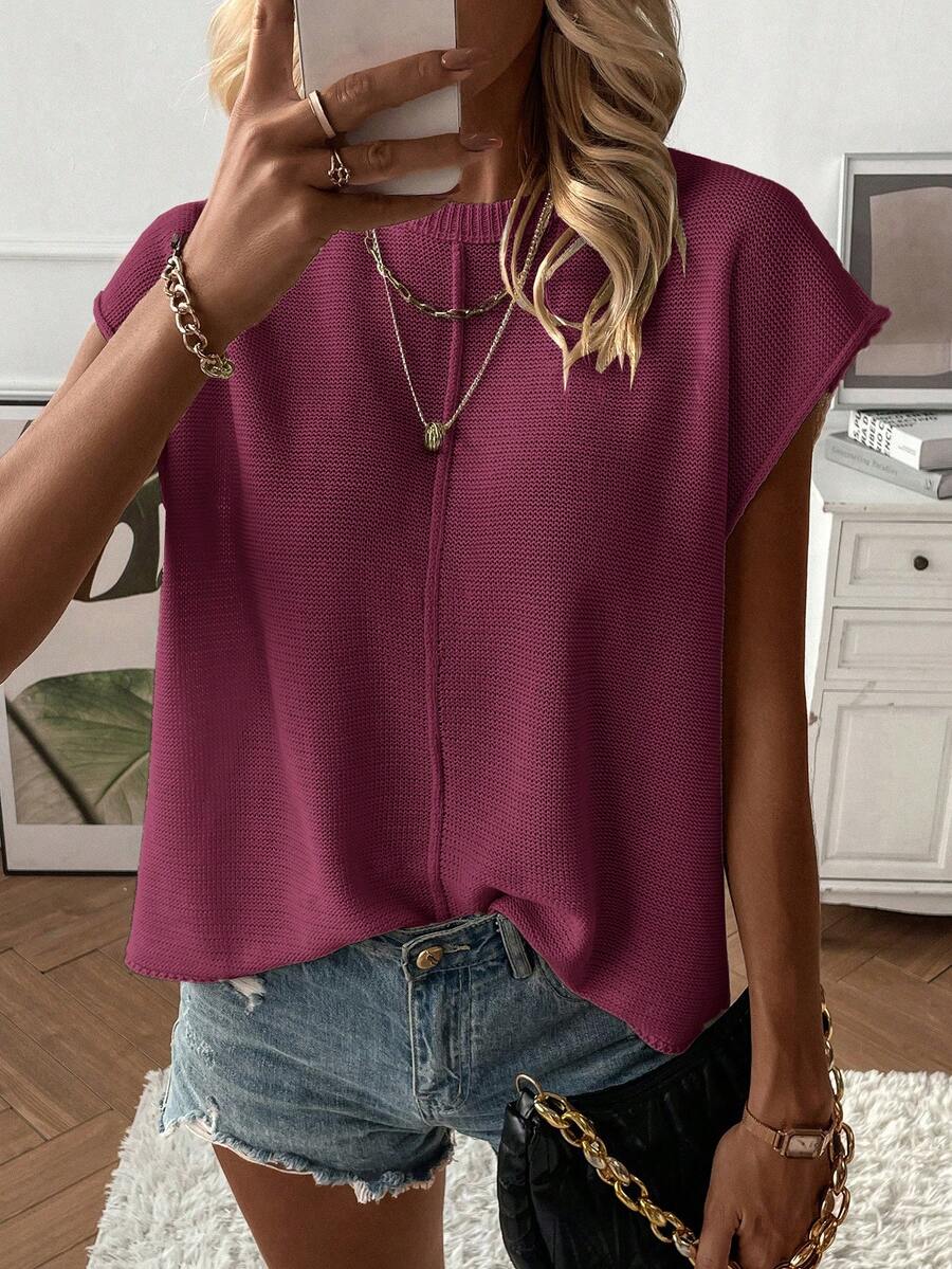 EMERY ROSE 女士休闲纯色针织背心，春夏款 - 中紫紅色 - 查看 1