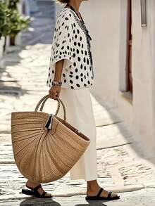 Breezaya Bộ đồ 2 mảnh thanh lịch mới dành cho nữ, dáng rộng, họa tiết chấm bi, phong cách nghỉ dưỡng thường ngày, phù hợp cho du lịch và các dịp khác. Trang phục đi biển cho nữ, trang phục mùa hè phong cách Boho, trang phục mùa hè cho nữ, trang phục Boho cho nữ. - Nhiều màu - Xem 3