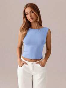 SHEIN SXY Summer Casual Backless Tie-Up Camisole - Blue - View 4