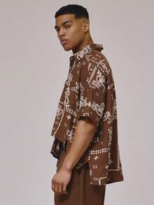 Musero 短袖落肩不对称纽扣印花衬衫，春夏必备假日沙滩装 - 彩色 - 查看 3