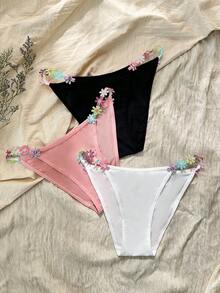 CottageSlumber 3入組女性花朵刺繡三角褲 - 彩色 - 查看 5