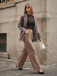 Selenza Quần jeans ống rộng dáng vintage nữ, kiểu dáng thường ngày. - Cà phê nâu - Xem 2