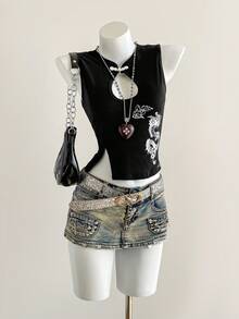 Elamini Summer Fashion Dragon Print Hollow-Out Backless Vest - Multicolor - View 5