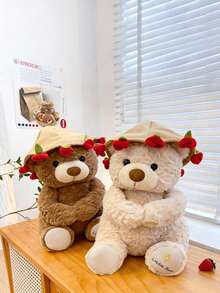 POKOJA LAND 11英寸泰迪熊玩偶，配有玫瑰花，棕色和米色可选。柔软的毛绒玩具，适合送给她/女朋友、爱人、妈妈、孩子，也可作为家居装饰品。情人节礼物佳选。适合春夏季节。 - 彩色 - 查看 6