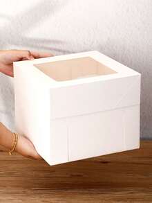 2 hộp đựng bánh lớn màu trắng, hộp bánh mì có cửa sổ và nắp đậy, thích hợp đựng bánh ngọt, bánh rán, bánh nướng, bánh quy, bánh cưới, bánh sinh nhật. - Xem 5