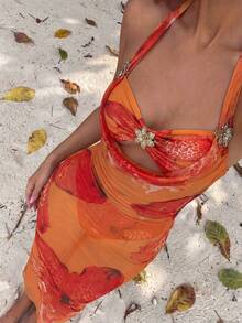 Bonvoyette 3pcs/Set Women's Floral Print Strapless Camisole, Beach/Pool Party Casual Vacation Wear, Spring/Summer - Multicolor - View 3