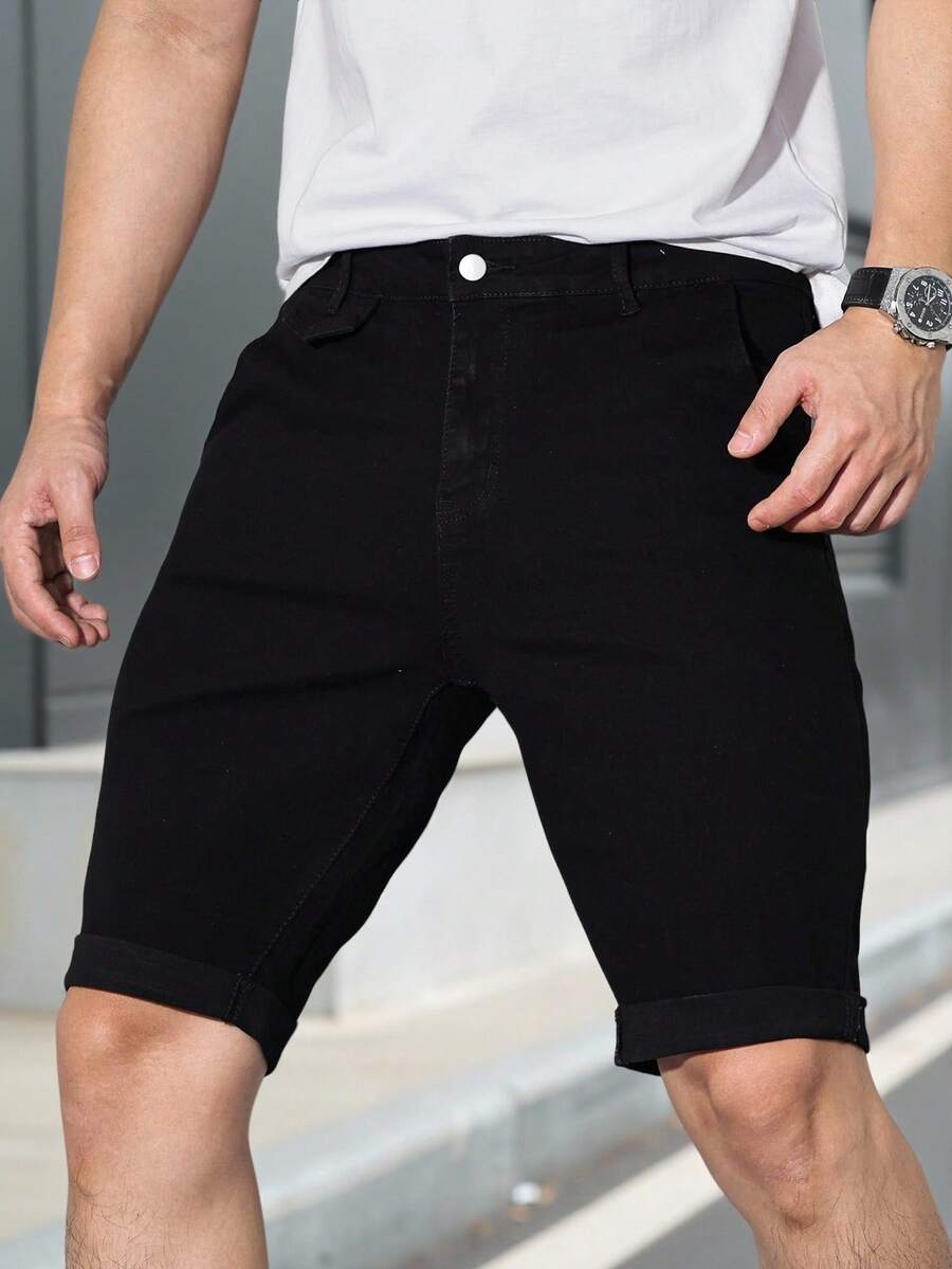 Manfinity Homme Men's Slim Fit Casual Denim Shorts, Summer - Black - View 1