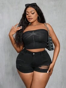Slaydiva Quần short denim dáng rộng cài nút, thoải mái, đa năng cho nữ, phù hợp mặc hàng ngày. - màu đen - Xem 8