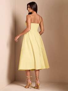 SHEIN BAE Đầm dài không tay dáng phồng thanh lịch dành cho nữ, thích hợp cho các buổi hẹn hò hàng ngày, đi chơi, đi hộp đêm, dự tiệc và các buổi tụ họp vào mùa thu. - Màu vàng - Xem 2