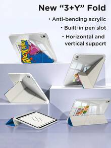 Rick and Morty X SHEIN 卡通飞船平板电脑保护套，兼容 iPad Pro 11/iPad Pro 10/iPad Pro 9/iPad Air 5/iPad Air 7 13 英寸/iPad Air 6 11 英寸，兼容三星 Galaxy Tab A9 Plus，高端质感，支持 3+Y 折叠，具备自动唤醒/睡眠功能和内置笔槽，防震保护套 - 彩色 - 查看 7