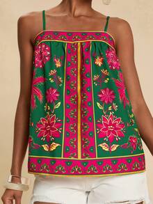 Travachic 女士度假休闲花卉棕榈树印花吊带衫 - 彩色 - 查看 7