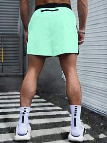 Gym Rark Men's Contrast Color Elastic Waist Pocket Sports Shorts, Gym - Mint Green - View 2