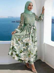 Veilorie 女士碎花系带长袖连衣裙 - 彩色 - 查看 3