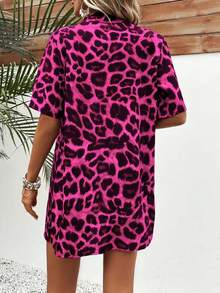 Breezaya Conjunto de 2 piezas de camisa y pantalones cortos impresos casuales para mujer - Rosa Fucsia - Ver 2