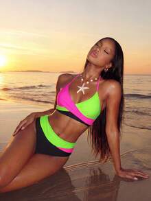 Vaytide Bộ Bikini Hai Mảnh Color Block Splice, Đi Biển Mùa Hè - Nhiều màu - Xem 2