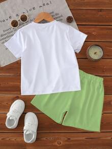 1 Set Toddler Boys' Summer Coconut Tree & Letter Print Short Sleeve Outfit, Suitable For Beach Vacation/Casual Play, Ideal For Outings, Spring/Summer - Multicolor - View 3