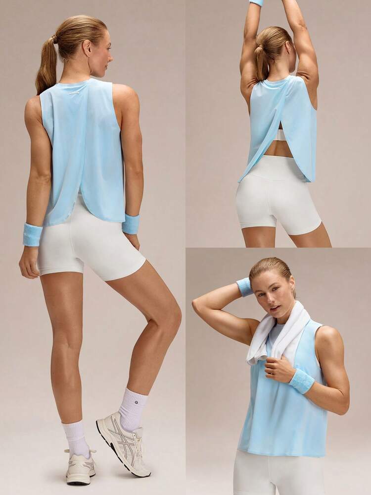 Stay Breezy Lightweight Quick-Dry Mesh Hip-Length Regular-Fit Crossover-Back Tank Top For Running, Jogging, Gym, Tennis, Golf, And Daily Active Wear