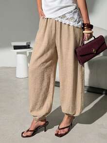 Lavishia Women's Casual Balloon Pants, Comfortable & Versatile Coffee Color Long Pants, Spring/Summer - Khaki - View 5